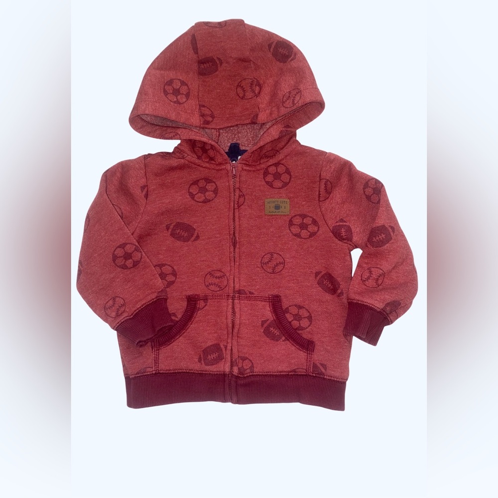 18 Months Carter’s Sports Hooded Sweatshirt, Red With Pockets & Zipper